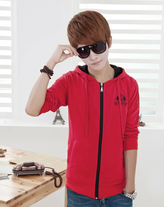 時(shí)尚紅色開衫衛(wèi)衣