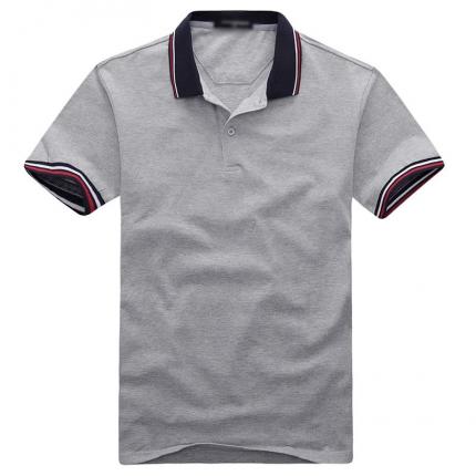 花灰色男士翻領短袖POLO衫 領袖撞色時尚款