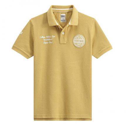 土黃色時尚繡花T恤衫定制批發(fā)