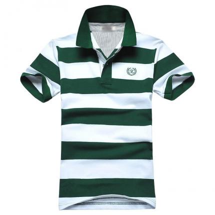 白綠條紋時尚休閑翻領(lǐng)T恤衫定制