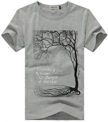 夏季圓領灰色印花文化衫批發(fā)